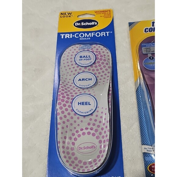 2 Pairs Dr. Scholls Insoles TRI COMFORT Women's Size 6-10 Comfort For Heel Arch - Picture 2 of 5